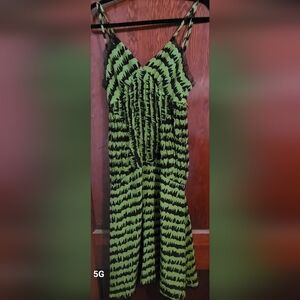 Y2K Marc Jacobs Green and Black Patterned  Silk Slip Dress